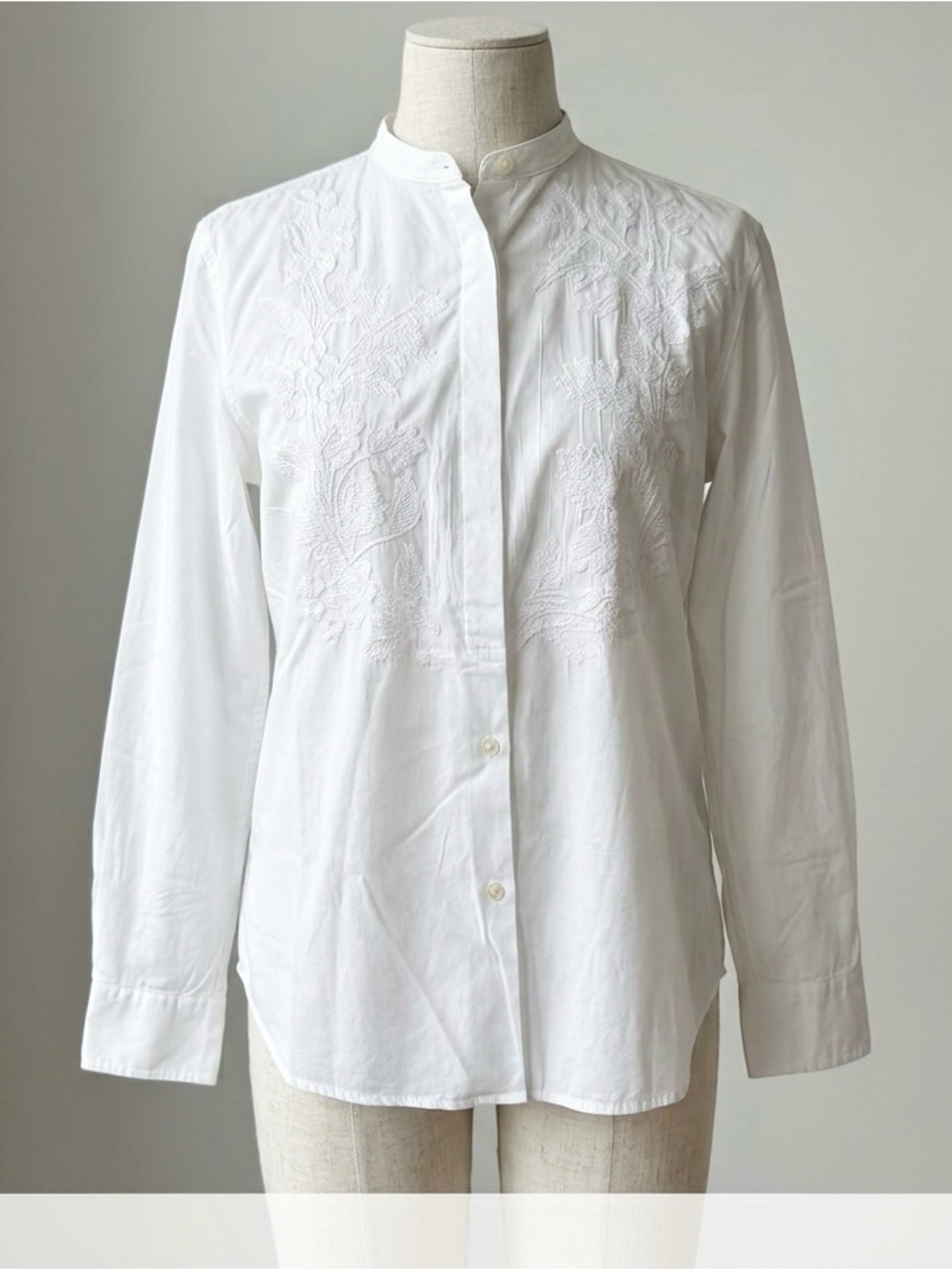 Ralph Lauren White Embroidered Mandarin-Collar 100% cotton blouse like new M
